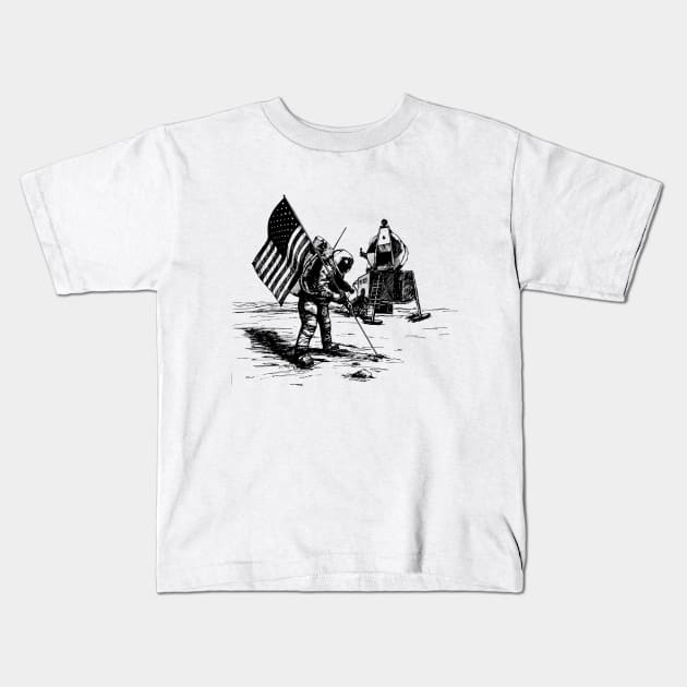 Astronaut Putting the American Flag On the Moon Kids T-Shirt by psanchez